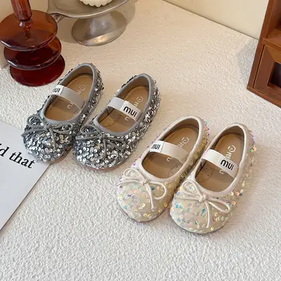 Spring and Autumn New Girls' Shoes Baby Toddler Shoes Sequined Princess Shoes Baby Girl Shoes Korean Style Children's Small Single Leather Shoes