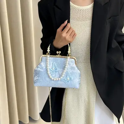 Sweet Butterfly Chain Bag for Women Blue Pearl