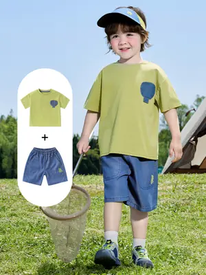 Right European Boys' Short Sleeve T-Shirt Denim Shorts Set