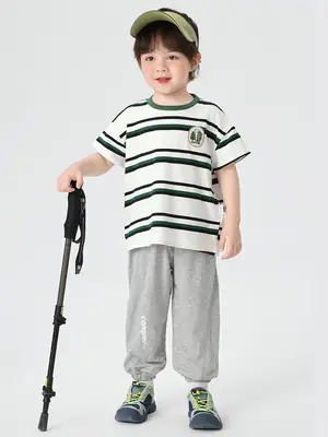 Blue Striped Mosquito Proof Boys Pants Short Sleeve