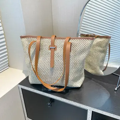Korean Style Woven Tote Bag 2025 Summer