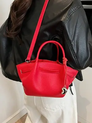 Red Korean Style Satchel Bucket Bag for Women