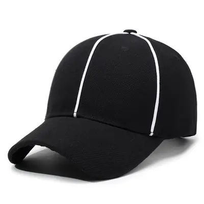 Men White Baseball Cap with Black Stripes