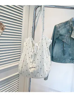 Korean Polka Dot Canvas Shoulder Bag 2025