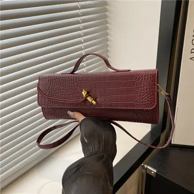 Maroon Croc Leather Crossbody Bag for Women
