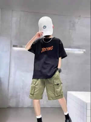 Men Black T-Shirt with Orange "BRAWNG" Print 2025 Summer
