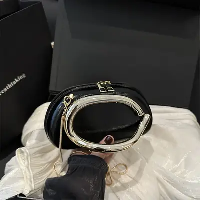 Black Luxury Crossbody Bag for Women with Gold Hardware