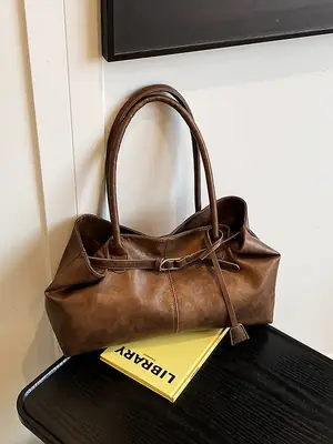 Women's Brown Leather Retro Shoulder Bag 2025 Spring New