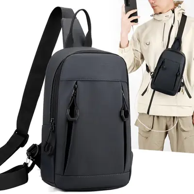 Men's Large Capacity Crossbody Bag Black Nylon Business Travel