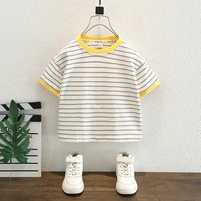 Boys Striped T-Shirt Yellow Sleeve 2025