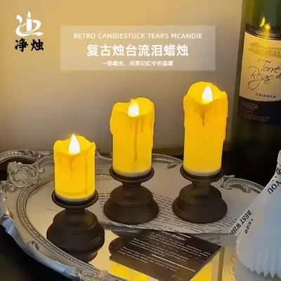 Cross-Border Led Simulated Tear Stain Digital Candle Light Classic Retro Atmosphere Decoration Candlestick Night Light Ornaments