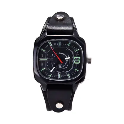 Men's Square Dial Quartz Watch with Leather Belt
