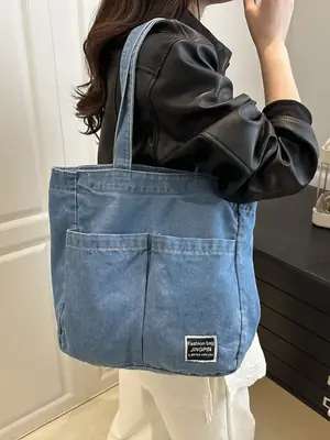 Women Denim Canvas Large Shoulder Bag Japanese Style