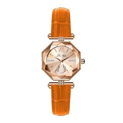 Women's Trendy Orange Quartz Watch with Crystal Dial