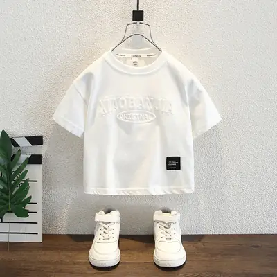 Boys White Short Sleeve T-Shirt 2025 Summer