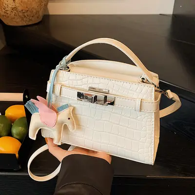 Elegant Croc Leather Shoulder Bag for Women White