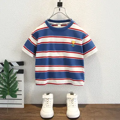Boys Striped T-Shirt Blue Red White 2025