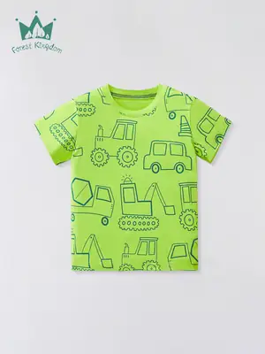 2025 Summer Cartoon Car Boys T-Shirt Green Short Sleeve