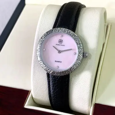 Women's Light Purple Crystal Watch with Black Belt
