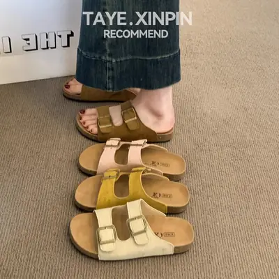 Birkenstock Slippers for Women, Summer 2026 New Model, Half-Slip High-End Thick-Soled Sandals, Versatile Beach Fashion Slippers