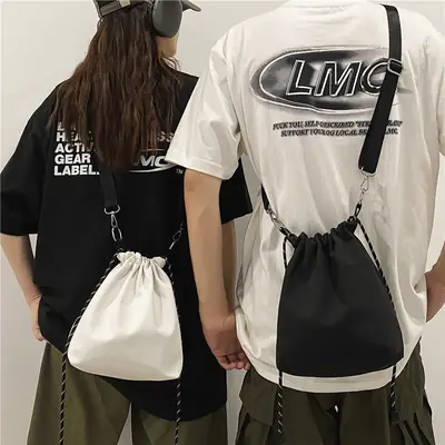 Japanese Style Men's Crossbody Bag White Black