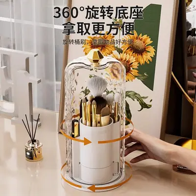 Makeup Brush Rotating Storage Box Clear White