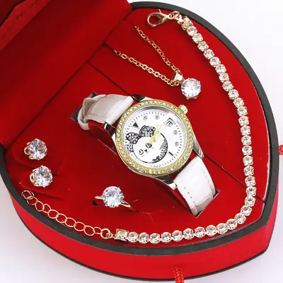 Women's Quartz Watch with Green Strap & Diamond Accessories