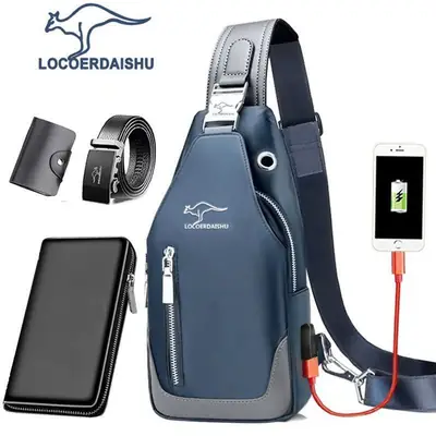 Men's Waterproof Crossbody Chest Bag with Phone Charger