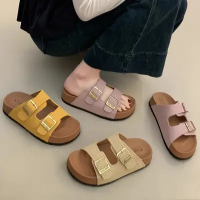 Women's Yellow Leather Birkenstock Slippers Summer Casual