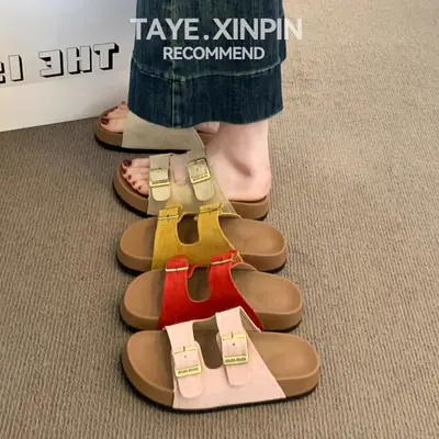 Women Red Birkenstock Slippers Summer Outer Wear 2025