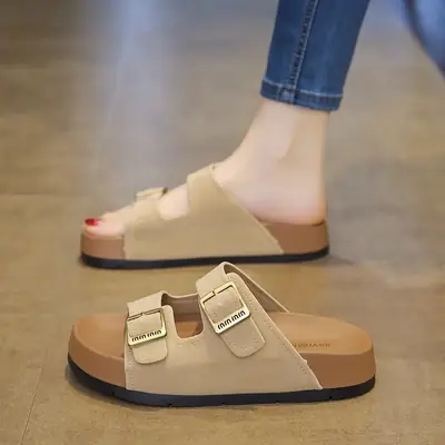 Women's Beige Thick Platform Sandals Summer Casual
