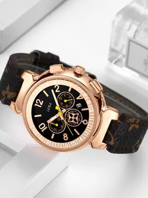 Women's Rose Gold Chronograph Watch with Printed Strap
