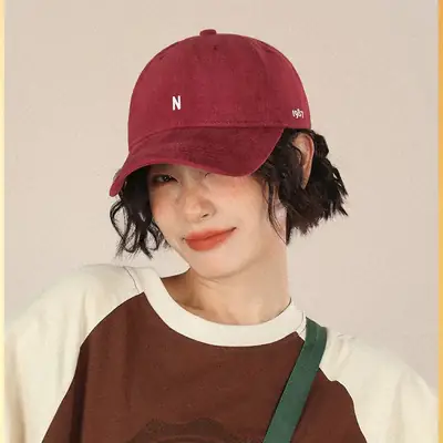 Women Burgundy Baseball Cap with Sunshade & Face-Slimming Design