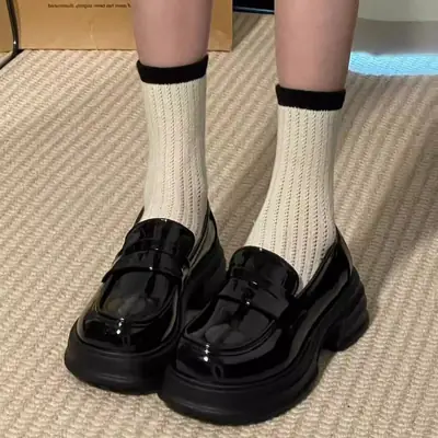 Black High-Heel Mary Jane Loafers for Women