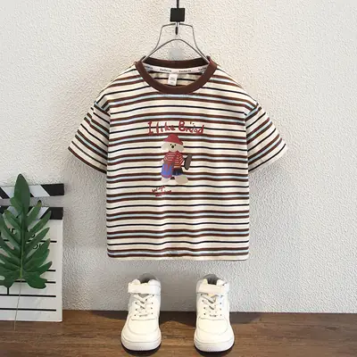 Baby Striped T-Shirt Cartoon Print Casual Boys Summer
