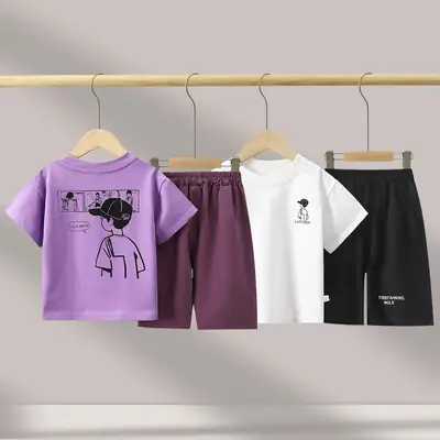Boys Cartoon Shorts Suit White Black Summer 2025
