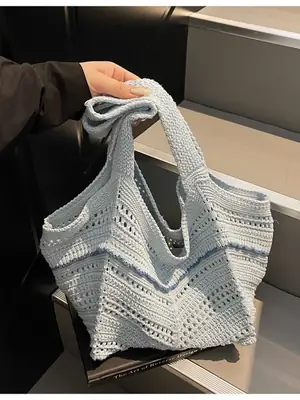 Hand-Woven Grey Cross-Border Tote Bag for Women