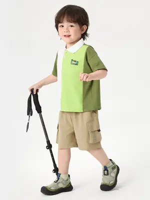 Right European Boys' Green Polo Shirt Shorts Set
