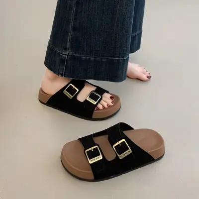 Women's Beige Thick Sole Birkenstock Slippers Summer Casual