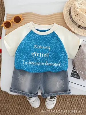 Kids Letter Print T-Shirt Shorts Set White Grey
