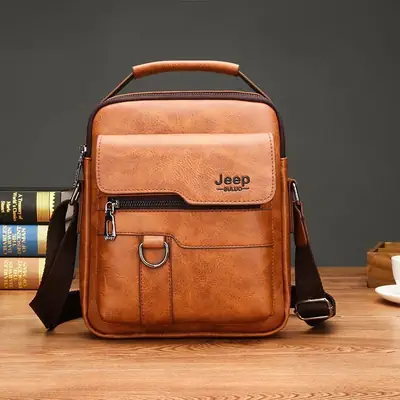 Men's Leather Crossbody Bag Brown Jeep Style Casual Business
