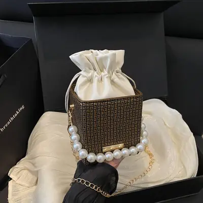Luxury French Pearl Chain Satchel Bag for Women