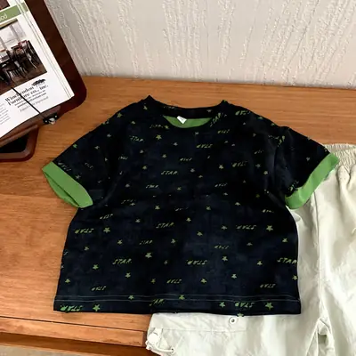 Boys T-Shirt Black Green Print Summer 2025