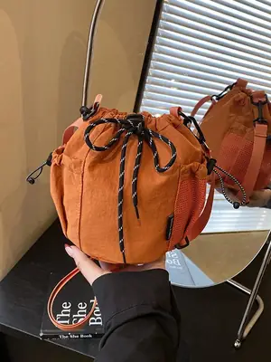 Orange Crossbody Drawstring Bag for Women 2025