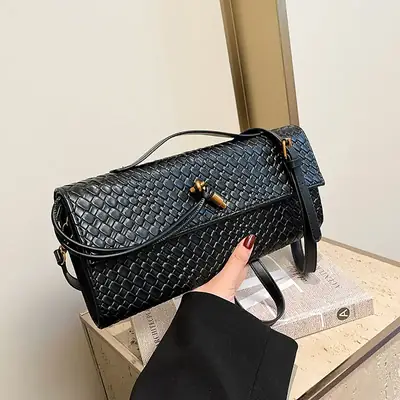 Black Woven Crossbody Bag for Women Luxury Shoulder Bag