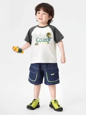 Right European Boys' Summer Outfit T-Shirt Denim Shorts