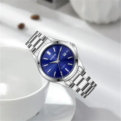 Men's Stainless Steel Calendar Watch Blue Dial