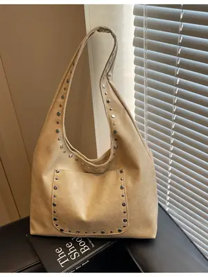 Women's Beige Textured Shoulder Bag Large Capacity Tote