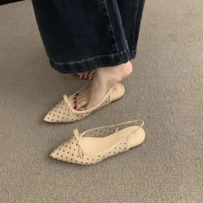 French Style Low Heeled Sandals Women 2025 Bowknot Polka Dot