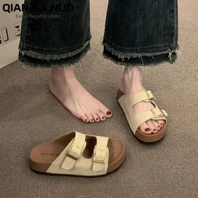Women's Beige Birkenstock Sandals with Buckle Strap